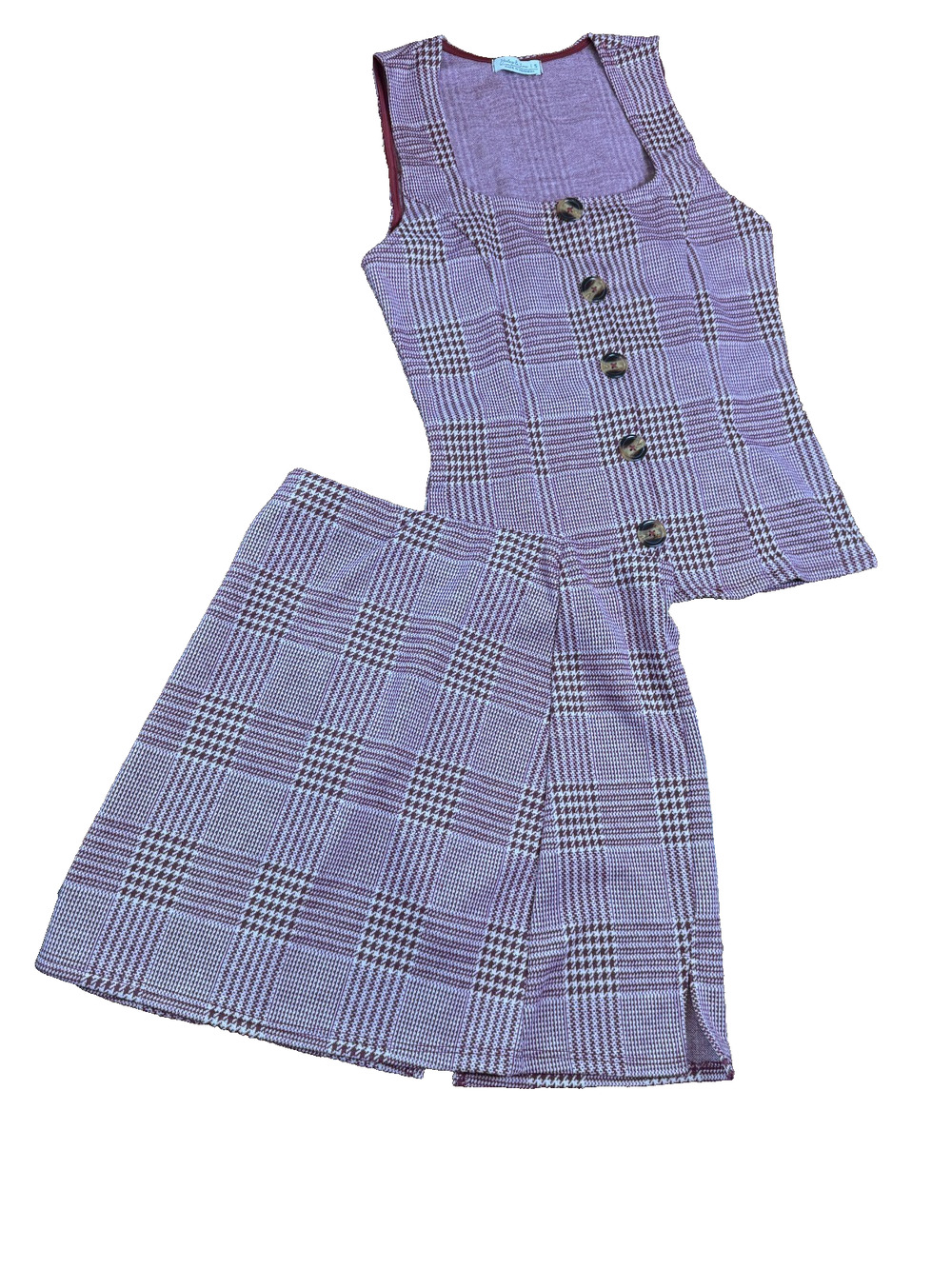 Haley & June Plaid Houndstooth Skirt Vest Set Preppy Academia Y2K Size S